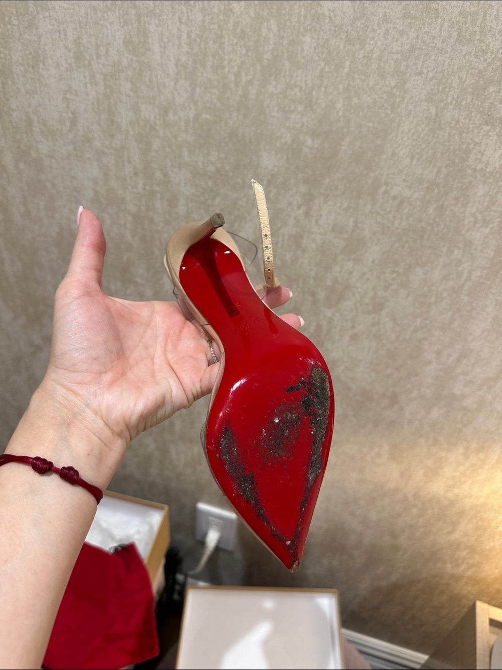 Christian Louboutin Nude Pointed PVC T-Strap Slingback with Crystal Detail - Picture 3 of 4
